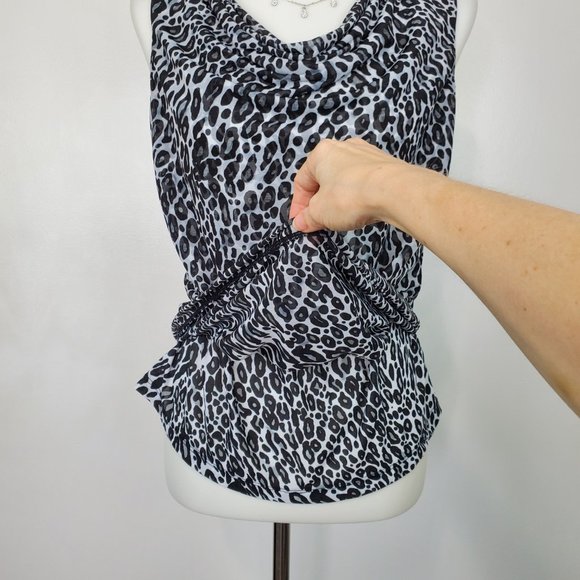 212 Collection Black White Animal Leopard Print Drape Neck Top Size S - Picture 10 of 14